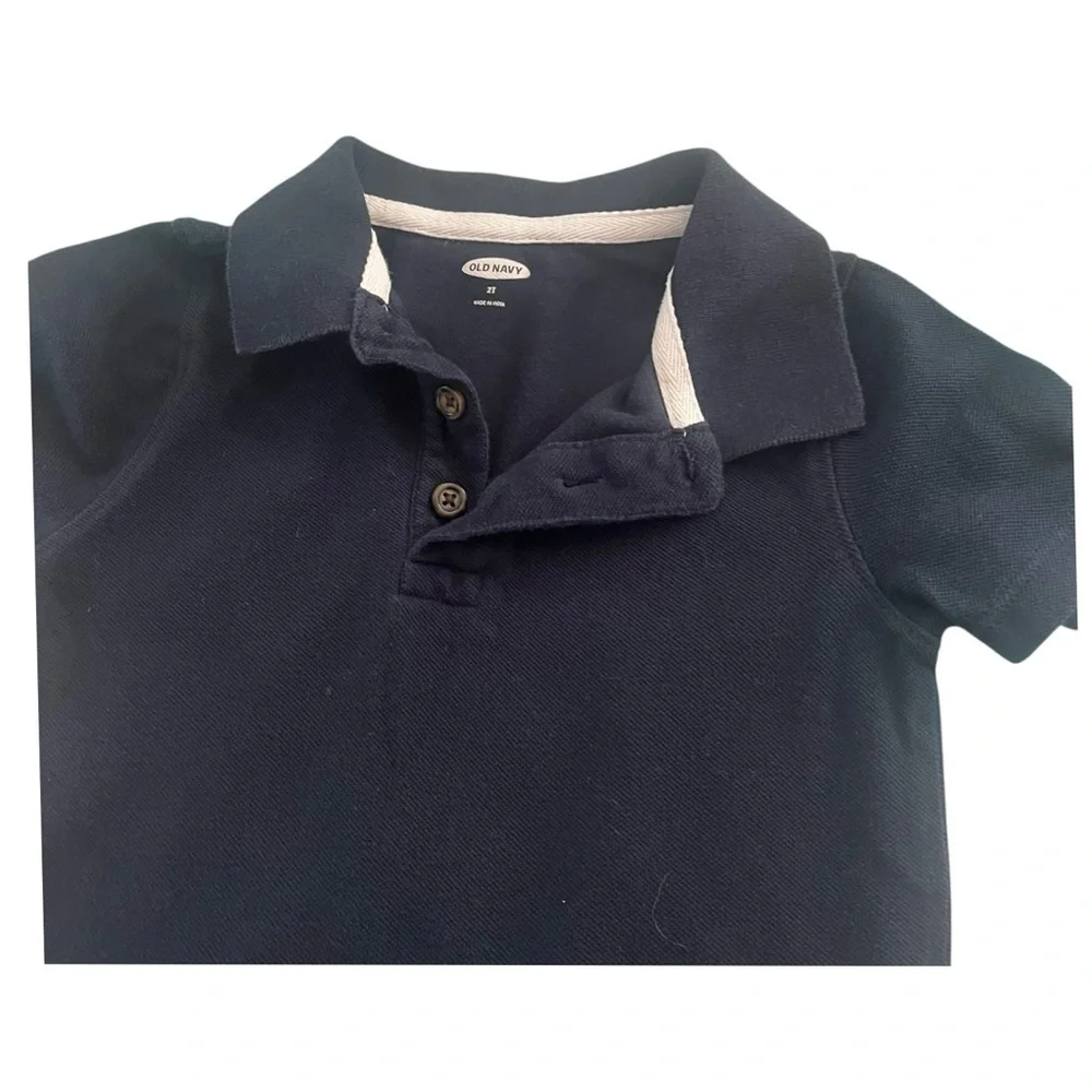 Old Navy casual polo shirt boys 2T navy blue collar ends in buttons short sleeve